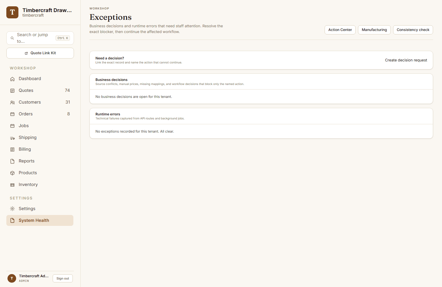 DrawerWorks decisions and exceptions queue