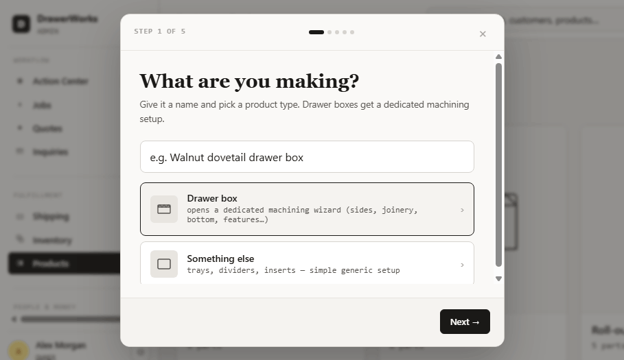 Pick the product you're defining.